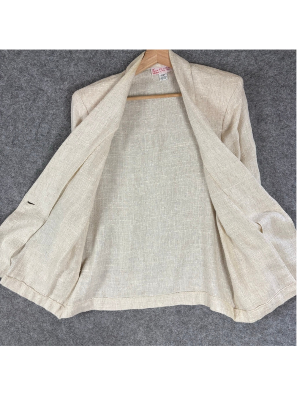 Vintage Rayon Linen Blend Blazer Petite 14 Cream Coastal Grandma - Picture 7 of 14